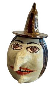 CF Artisan Crafted Ceramic Witch Head Cookie Jar