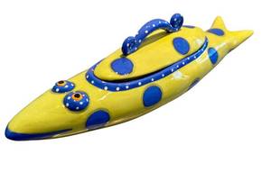 K - Handmade Ceramic Fish Figurine by Alison Palmer- Yellow with Blue Dots