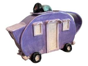 K - Artisan Ceramic Teapot - Camper Shape, Purple