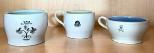 CB - Stoneware Mugs (Lot of 3) - Floral Bird Crest, Crest Emblem & Skull Motif