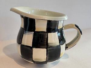 Mackenzie-Childs Courtly Check Creamer  Enamelware Pitcher - 2.75 in Tall