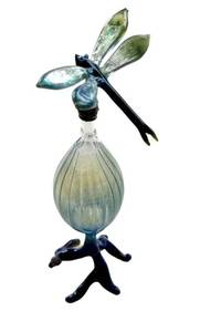 Hand-Blown Art Glass Dragonfly Bottle, Signed Base