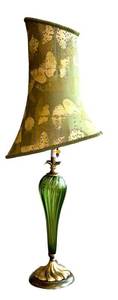 DR - Kinzig Aurelia Table Lamp - Hand-Blown Green Glass Base, Embroidered Shade, 35 in to Shade Top