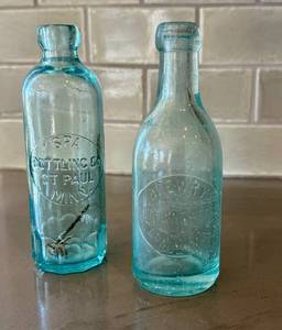 K6 - Vintage Spa Bottling Co St Paul MN Aqua Bottle & Brewery Bottling Works St Paul MN Aqua Bottle (Pair)
