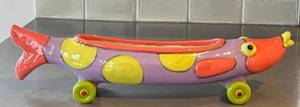 Alison Palmer Ceramic Fish Sculpture on Wheels