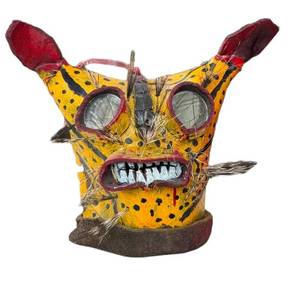 LR - Mexican Tigre Style Jacquar Dance Ritual Metal Mask