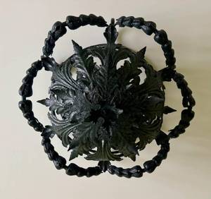 Metal Ceiling Light Fixture - 28 in Wide - Ornate Leaf Design Chandelier