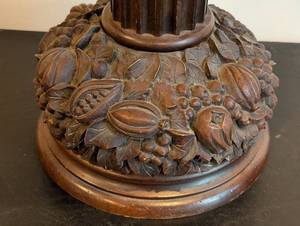DR - Vintage Carved Wood Table Lamp -Beige Pleated Shade