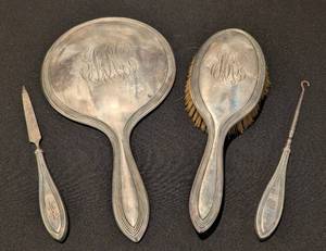 LR - Vintage Sterling Silver Vanity Set - Hand Mirror Monogrammed