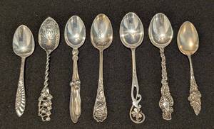 (7) Vintage Sterling Silver Souvenir Spoons