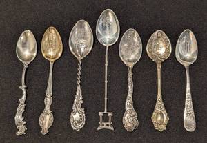 KN - Sterling Silver Souvenir Spoons - Set of 7 with City Views