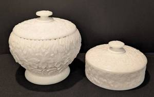 DR - Pair of Vintage West Moreland Milk Glass Covered Bowls