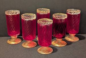 DR - Vintage Mid-Century Murano Ruby Red From Italy Footed Art Glass Goblets  Vintage Pauls Products Italian Footed Goblets