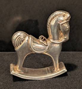 KN - Vintage Sterling Silver Rocking Horse Ornament - 1973