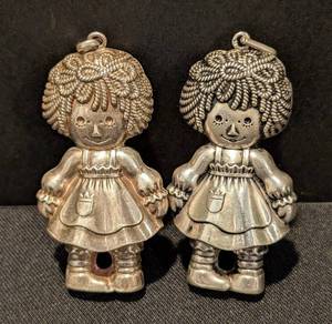 KN - Bobbs Merrill Vintage Sterling Silver Pair of Girl Ornaments