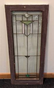 LR - Leaded Glass Window Panel 12 x 30.5 in Wood Frame