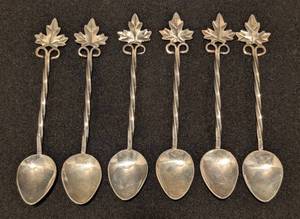 KN -  Vintage Douglas Boyd Maple Leaf Demitasse Spoons - Sterling Silver, Set of 6
