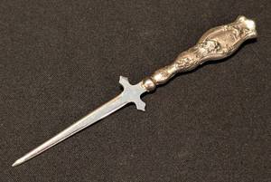 KN -  Vintage Sterling Silver Letter Opener - Floral Handle - 6.5 in Long