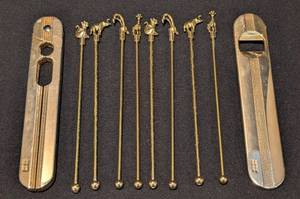 LR - Vintage Brass Cocktail Stir Sticks with Animal Tops (9) & 2 Bottle Openers & Nutcracker