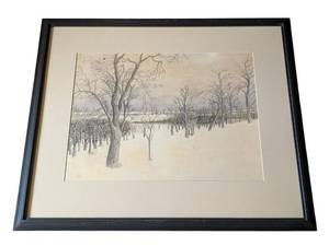 LR - Vintage Framed Watercolor Landscape - Unsigned,