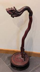 LR -  Vintage Chinese Dragon Carved Wood Lantern Table Stand