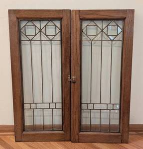 K - Pair of Vintage Leaded Glass Windows