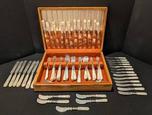 LR - Vintage Mother of Pearl Handle & Sterling Collar Flatware Assortment