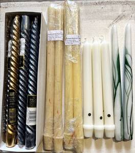 G - AMI Metallic Dinner Candles (12in Spiral) & Handmade Beeswax Candles (12in) & WhiteGreen Swirl Tapers