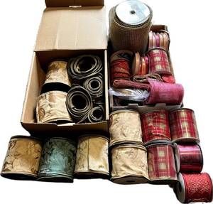 G - Ribbon Collection - Assorted Damask, Plaid & Satin Rolls in Mixed Colors