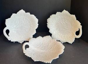 LR - Fenton Vintage Leaf-Shaped Glass Plates  (Lot of 3)