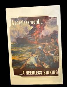 LR - Vintage Print OWI Poster No. 34 - A CARELESS WORD... A NEEDLESS SINKING