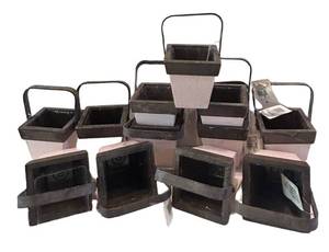 LR - Seashell Design Wood Box Planters with Handles - 4 in High PinkBlack Finish (Set of Boxes)