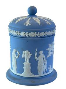 LR - Vintage Wedgwood Jasperware Blue Canister with Lid