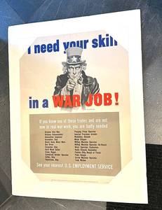 LR - Uncle Sam WAR JOB Poster - U.S. Employment Service 23 x 29 in
