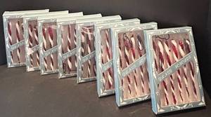 LR - Glass Icicles - Red & White Twisted Candy Cane Ornaments in Blue Boxes