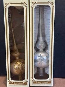 DR - 12-Inch Mouth-Blown Tree Topper Set - Poland-Made Glitter Gold & Silver (2-Pack)