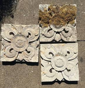BY - Decorative Cement Squares 12x12 (Lot of 3) Rosette Carved Blocks