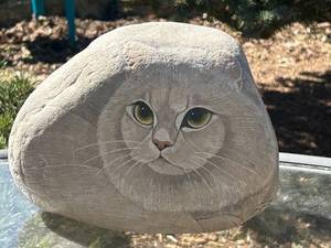BY - Cat Rock - Painted Cat Face Stone 6x9 inches
