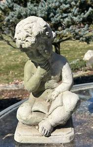 BY - Boy with Book Statue - 11-Inch High Weathered Concrete Garden Figurine