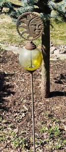 BY - Sun Face Garden Stake with Glass Globe - 43 Inches Tall Yard Decor