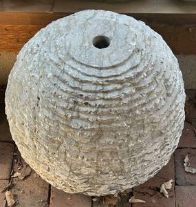 BY - Concrete Garden Sphere with Central Hole - 13 x 16 in