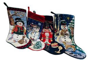 LR - Needlepoint Christmas Stockings - 18-Inch - 4-Pack