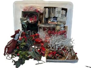 LR - Christmas Decor Bin with Ornaments, Berries, Garlands & Silver Twigs