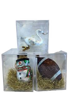 LR - Swan Ornament, Snowman Ornament, 6-Inch Glitter Football Ornament (Lot of 3)