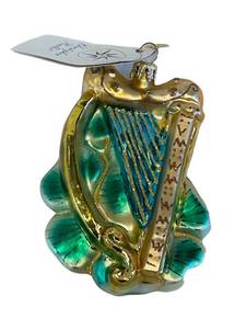 DR - Christopher Radko 4-Inch Shamrock Clover Ornament - Teal and Gold Glass