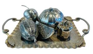 LR - Silver Tray 10 x 13 in with Leaf Handles & Pumpkin Centerpiece