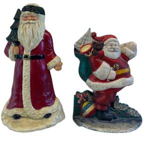 K - Cast Iron Santa Door Stop Set - 12 Inches Tall - 2-Piece