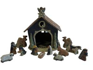 LR - Nativity Set 12x12 Inches - Hand-Painted Ceramic Stable with Figures & Animals