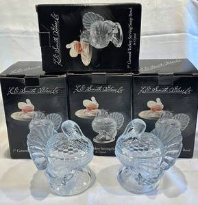 LR - L.E. Smith Glass Co. Turkey Serving Bowls - Crystal - 8-Inch Covered Bowls (Lot of 5)
