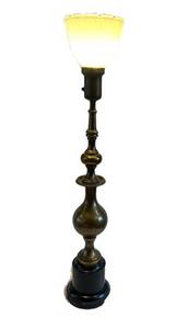 LR - Brass Lamp - 34 in Tall with Ribbed Glass Shade
